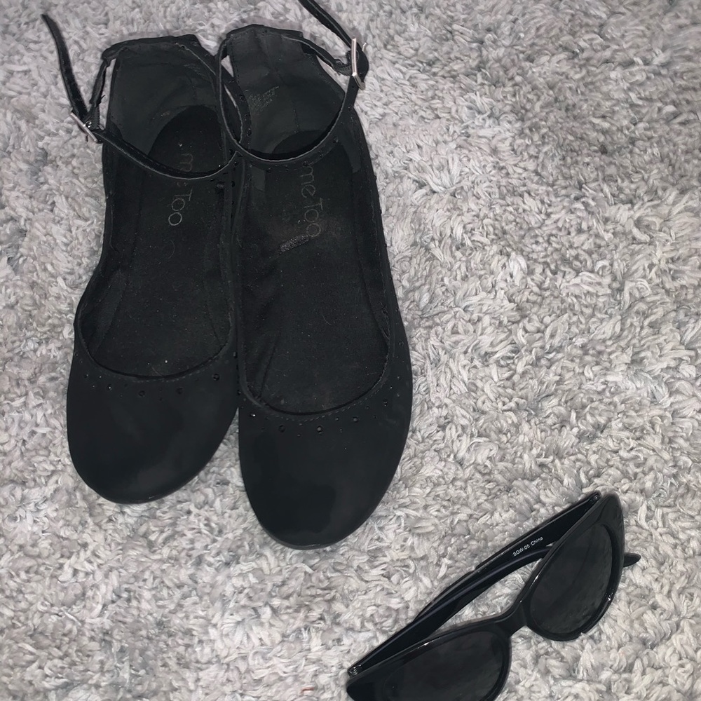 Me too black suede flats with rhinestone